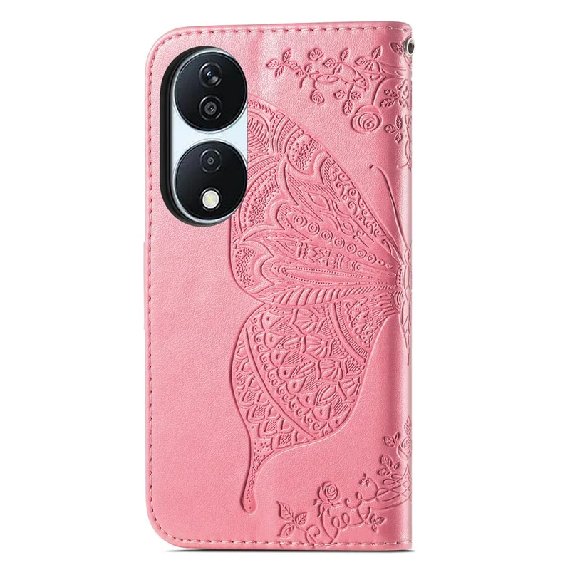 For Honor X7b 4G / 90 Smart Shockproof Case Butterfly Pattern Wallet Style Phone Guard Cover - Pink
