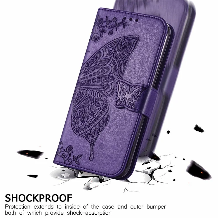 For Honor Magic6 Pro 5G Wallet Case Imprinted Butterfly Pattern Phone Protective Shell - Dark Purple