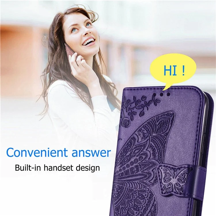 For Honor Magic6 Pro 5G Wallet Case Imprinted Butterfly Pattern Phone Protective Shell - Dark Purple