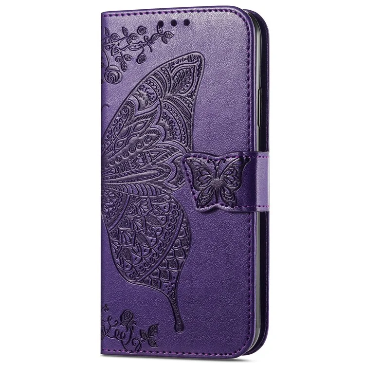 For Honor Magic6 Pro 5G Wallet Case Imprinted Butterfly Pattern Phone Protective Shell - Dark Purple