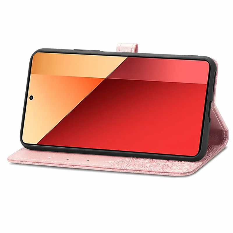 Pour Xiaomi Redmi Note 13 Pro 4G Étui de téléphone magnétique Gaufrage Motif floral mandala Fentes pour cartes Couvercle - Or rose
