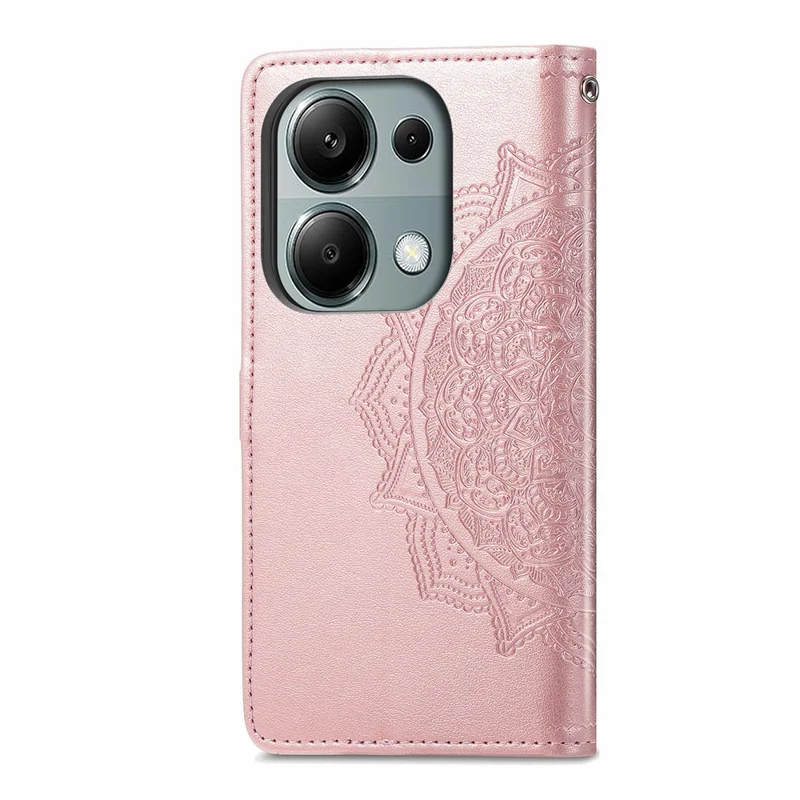 Pour Xiaomi Redmi Note 13 Pro 4G Étui de téléphone magnétique Gaufrage Motif floral mandala Fentes pour cartes Couvercle - Or rose