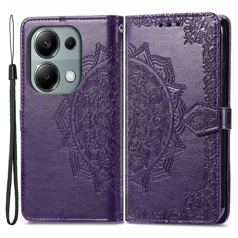 Pour Xiaomi Redmi Note 13 Pro 4G Boîtier de Téléphone Magnétique Mandala Mandala Floral Slots Cover - Violet