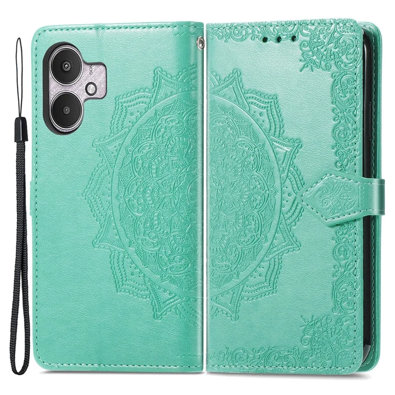 Per Xiaomi Redmi 13C 4G / 13C 5G / 13R 5G / Poco M6 5G / Poco C65 4G Custodia per telefono Mandala Floral Imprinted Card Slots Custodia a libro in pelle - Verde