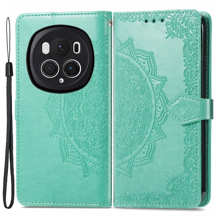 For Honor Magic6 Pro 5G Hülle PU-Leder Geprägt Kratzfest Wallet Phone Cover mit Ständer - Grün