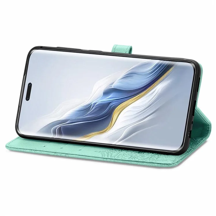 For Honor Magic6 Pro 5G Hülle PU-Leder Geprägt Kratzfest Wallet Phone Cover mit Ständer - Grün