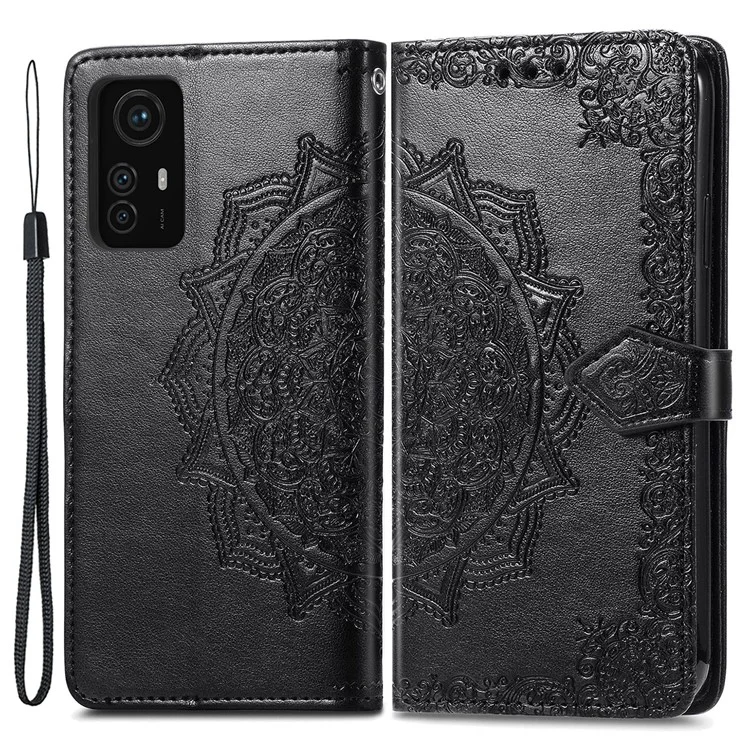 Para Xiaomi Redmi Note 12S 4G Wallet Case Anti-Scratch Leather Emboss Phone Cover with Stand - Black
