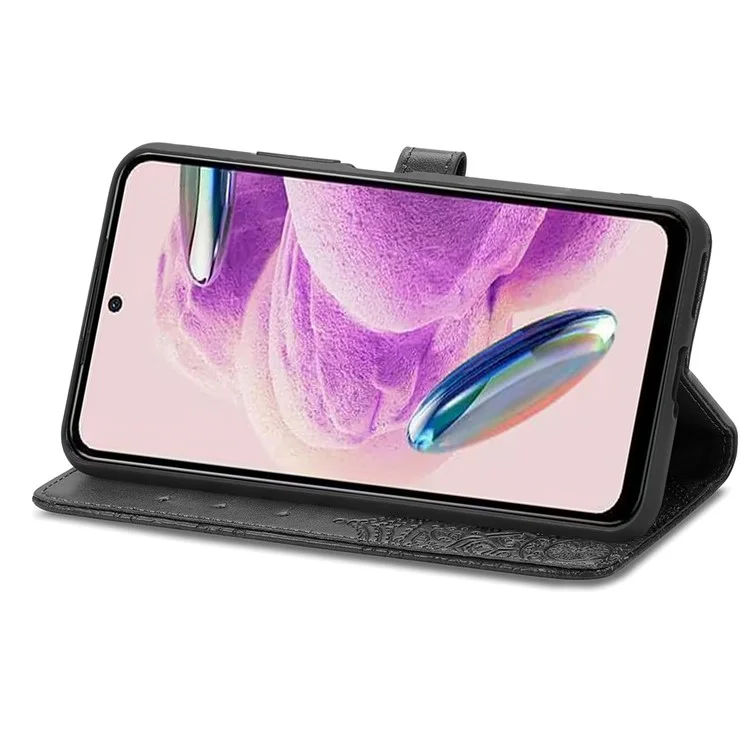 Para Xiaomi Redmi Note 12S 4G Wallet Case Anti-Scratch Leather Emboss Phone Cover with Stand - Black