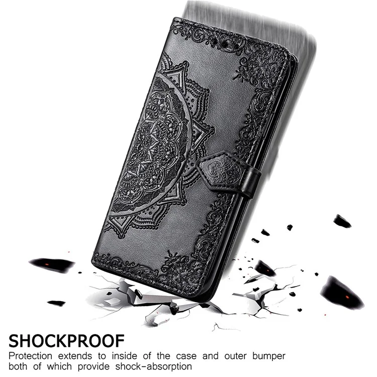 Para Xiaomi Redmi Note 12S 4G Wallet Case Anti-Scratch Leather Emboss Phone Cover with Stand - Black