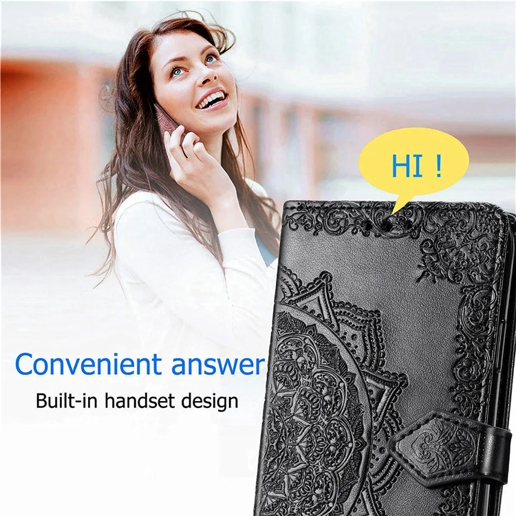 Para Xiaomi Redmi Note 12S 4G Wallet Case Anti-Scratch Leather Emboss Phone Cover with Stand - Black