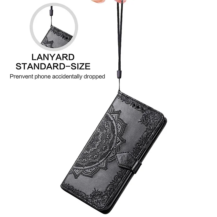 Para Xiaomi Redmi Note 12S 4G Wallet Case Anti-Scratch Leather Emboss Phone Cover with Stand - Black