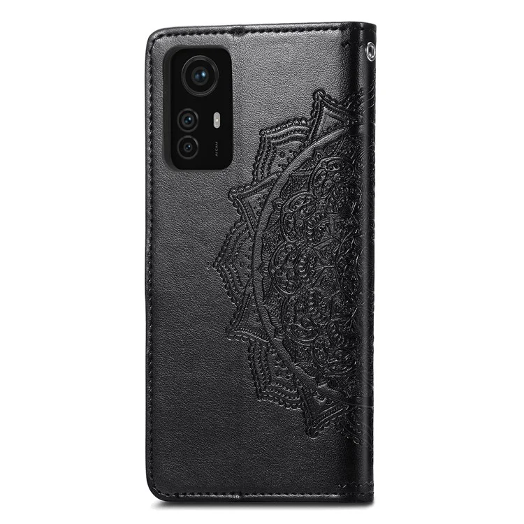 Para Xiaomi Redmi Note 12S 4G Wallet Case Anti-Scratch Leather Emboss Phone Cover with Stand - Black