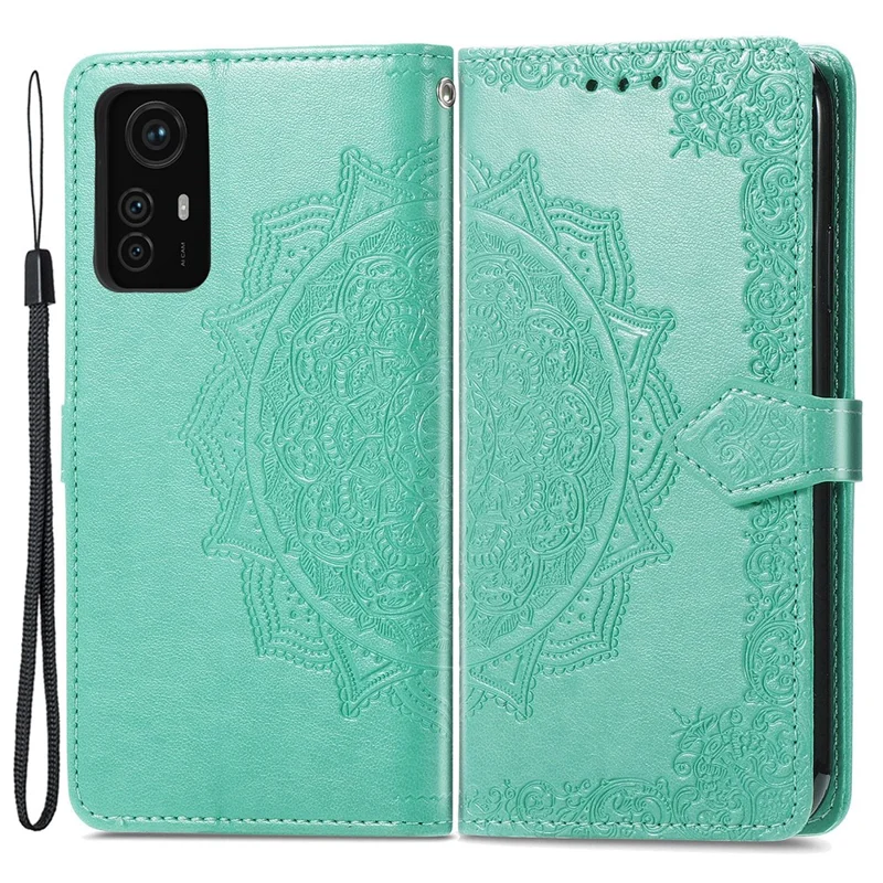 For Xiaomi Redmi Note 12S 4G Wallet Case Anti-Scratch Leather Emboss Phone Cover with Stand - Green