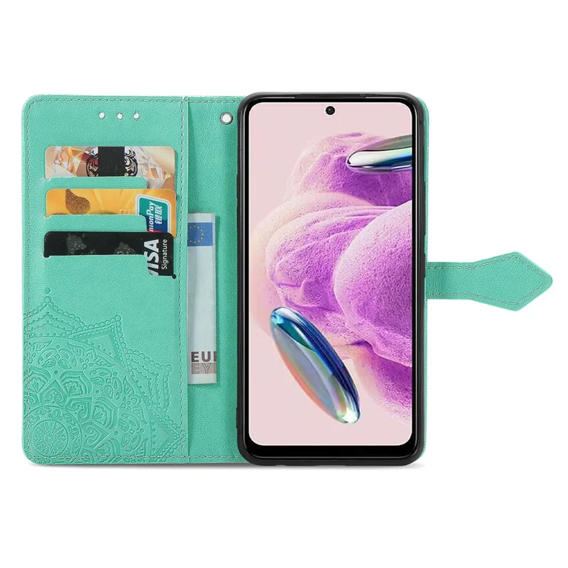 For Xiaomi Redmi Note 12S 4G Wallet Case Anti-Scratch Leather Emboss Phone Cover with Stand - Green