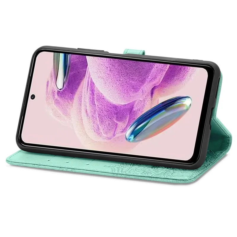 For Xiaomi Redmi Note 12S 4G Wallet Case Anti-Scratch Leather Emboss Phone Cover with Stand - Green