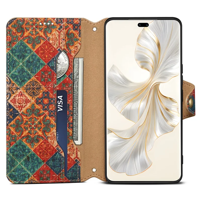 For Honor 100 Pro 5G Leather Case Wallet Stand Floral Phone Cover - Winter / Blue