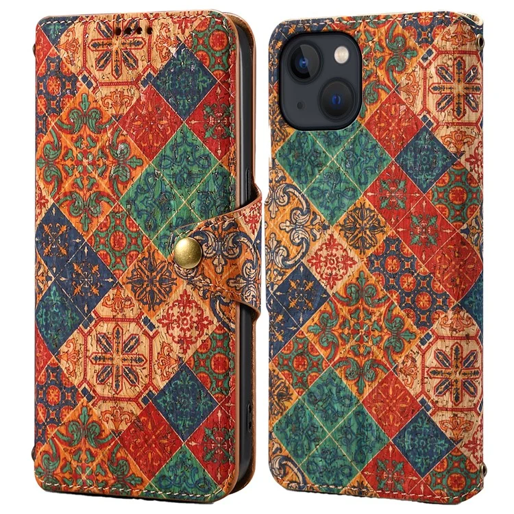 Caso de Couro para iPhone 15 Folding Stand Wallet Phone Cover Flower Printing - Winter / Blue