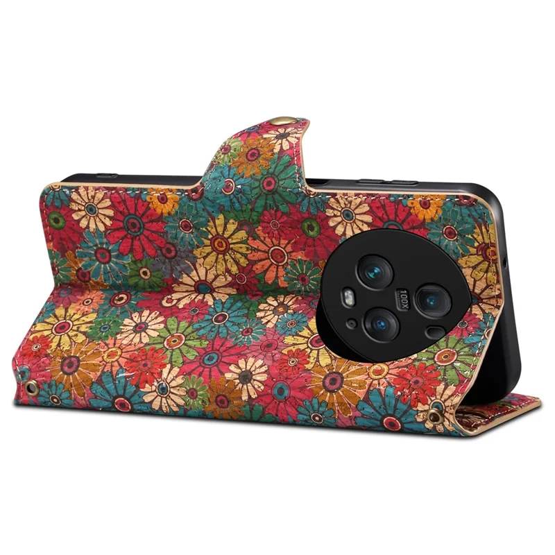 For Honor Magic5 Pro Leather Case Four Seasons Flower Phone Wallet Cover - Spring / Green