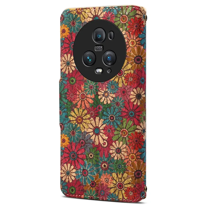 For Honor Magic5 Pro Leather Case Four Seasons Flower Phone Wallet Cover - Spring / Green
