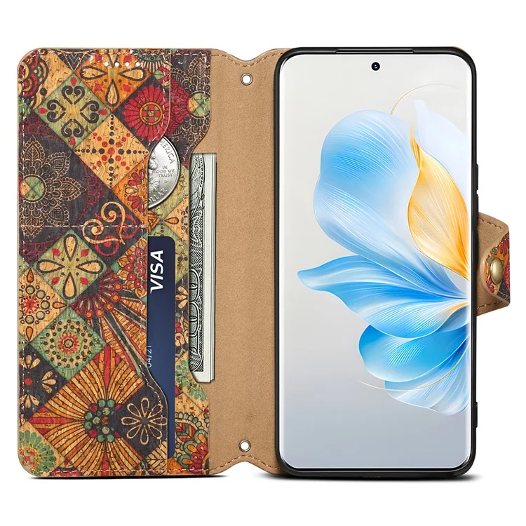 For Honor 100 5G Case Wallet Printing Flower Pattern Leather Phone Cover - Autumn / Yellow