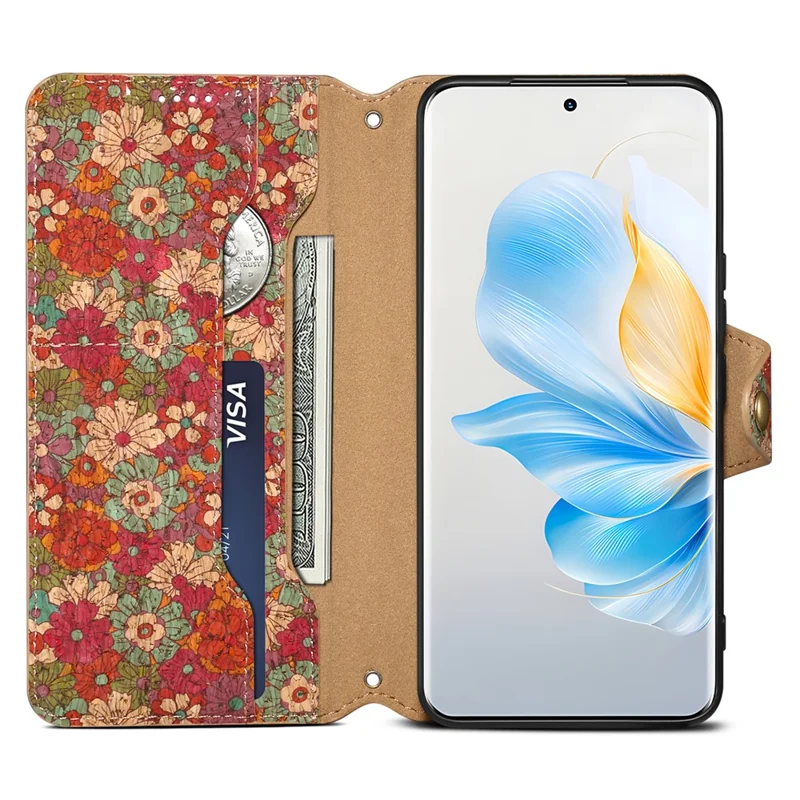 For Honor 100 5G Case Wallet Printing Flower Pattern Leather Phone Cover - Summer / Red