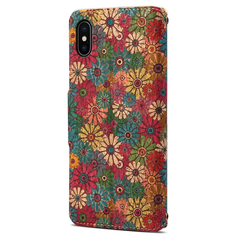 For iPhone X / XS Case Leather Wallet Phone Cover Seasonal Flower Printing - Spring / Green