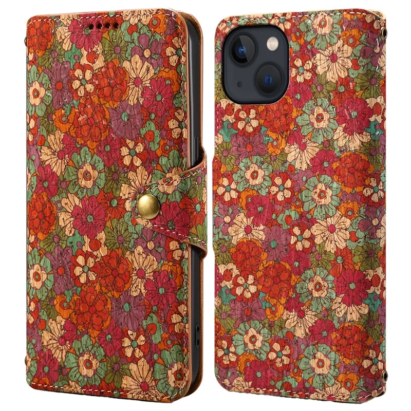 Für iPhone 14 Plus Wallet Case Saisonale Blumendruckabdeckung aus Leder - Sommer / Rot