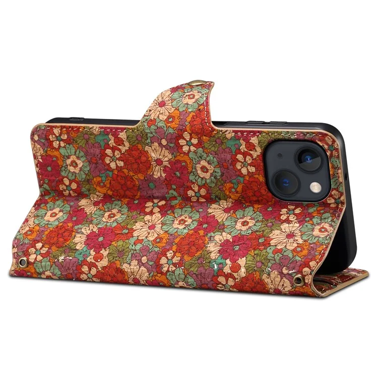 Für iPhone 14 Plus Wallet Case Saisonale Blumendruckabdeckung aus Leder - Sommer / Rot