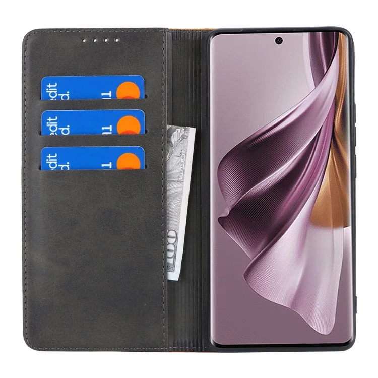 Для Oppo Reno10 Pro 5G (Global) Чехол Color Splicing Leather Phone Wallet Cover - Черный+Желтый