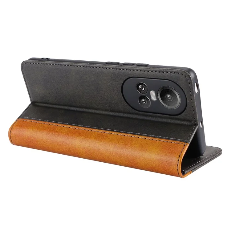 Для Oppo Reno10 Pro 5G (Global) Чехол Color Splicing Leather Phone Wallet Cover - Черный+Желтый
