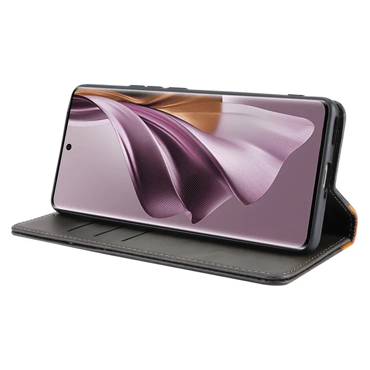 Для Oppo Reno10 Pro 5G (Global) Чехол Color Splicing Leather Phone Wallet Cover - Черный+Желтый