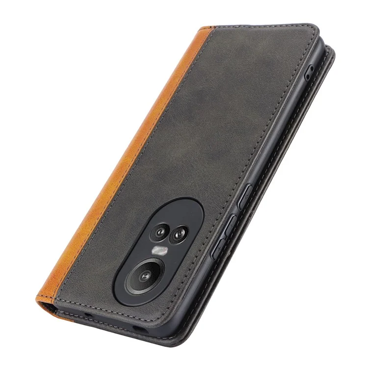 Для Oppo Reno10 Pro 5G (Global) Чехол Color Splicing Leather Phone Wallet Cover - Черный+Желтый