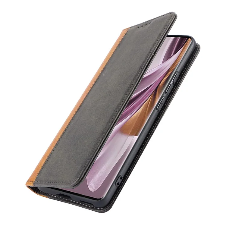 Для Oppo Reno10 Pro 5G (Global) Чехол Color Splicing Leather Phone Wallet Cover - Черный+Желтый