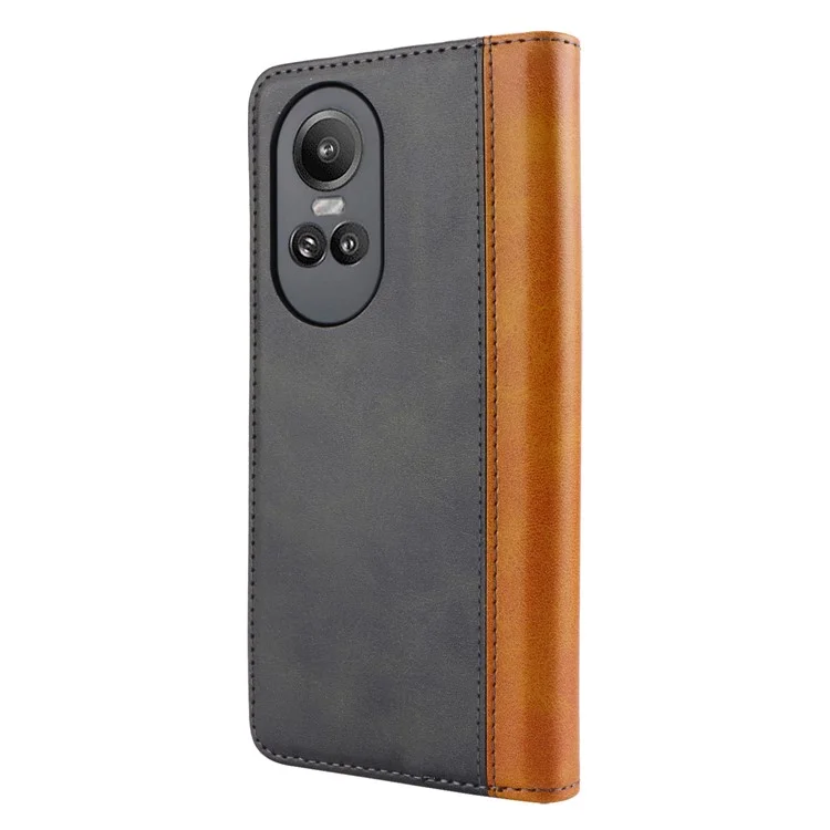 Для Oppo Reno10 Pro 5G (Global) Чехол Color Splicing Leather Phone Wallet Cover - Черный+Желтый