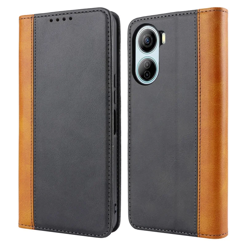 For ZTE Libero 5G IV Case PU Leather Color Splicing Wallet Phone Cover - Black+Yellow