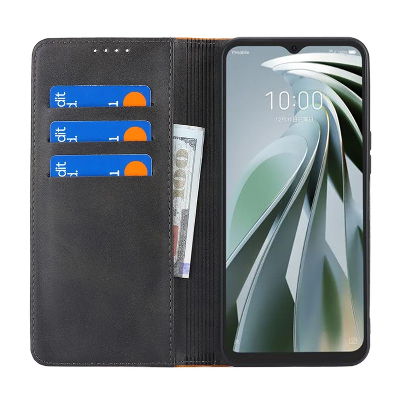 For ZTE Libero 5G IV Case PU Leather Color Splicing Wallet Phone Cover - Black+Yellow