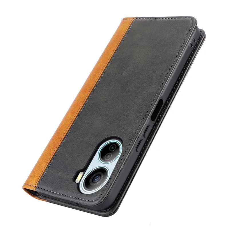 For ZTE Libero 5G IV Case PU Leather Color Splicing Wallet Phone Cover - Black+Yellow