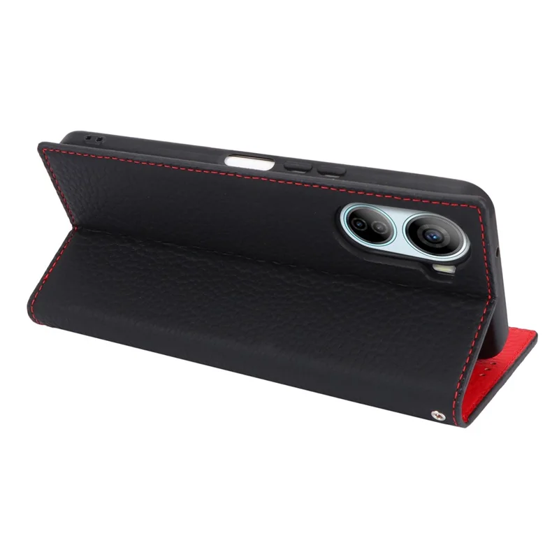 For ZTE Libero 5G IV Case Genuine Cow Leather Litchi Texture Flip Phone Cover - Black