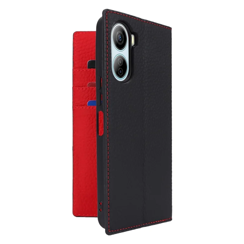 For ZTE Libero 5G IV Case Genuine Cow Leather Litchi Texture Flip Phone Cover - Black