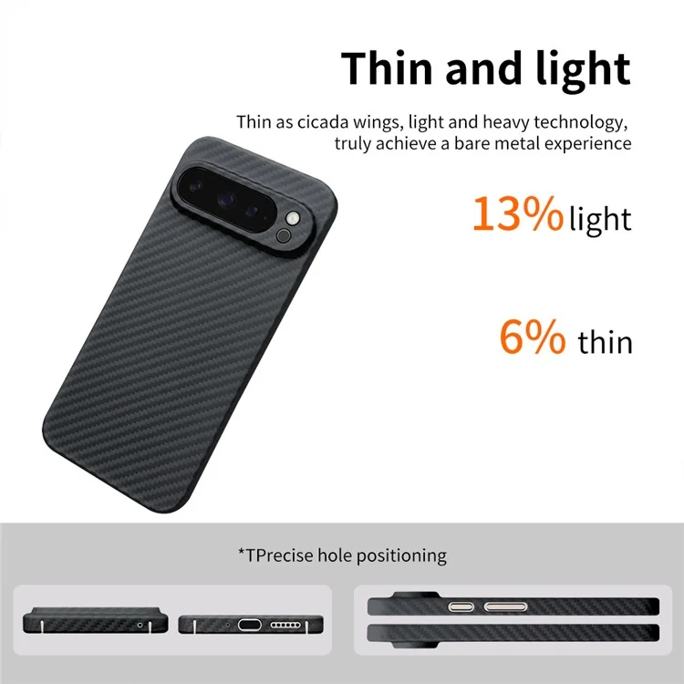 Pour Google Pixel 9 Pro Case Anti-Scratch Aramid Fiber Cell Phone Cover (Precise Lens Cutout) - Noir