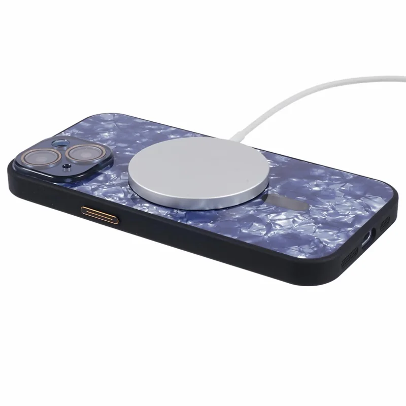 YUX Series til iPhone 15 Case Cracked Ice-mønster TPU+Acryl Telefonbeskyttelse Kompatibel med MagSafe (Præcis linseudskæring) - Sort