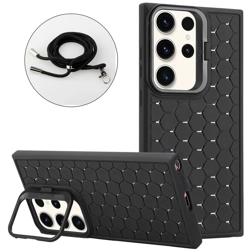 Per Samsung Galaxy S24 Ultra Custodia Magnetica Supporto Traspirante Custodia Telefonica in TPU con Cordino - Nero