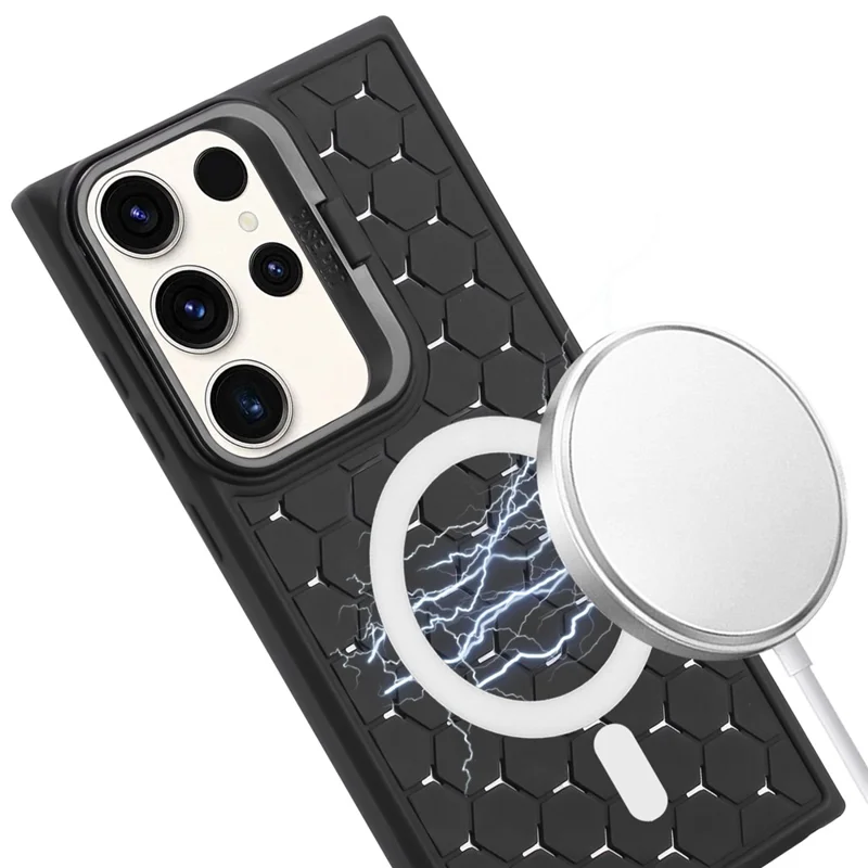 Per Samsung Galaxy S24 Ultra Custodia Magnetica Supporto Traspirante Custodia Telefonica in TPU con Cordino - Nero