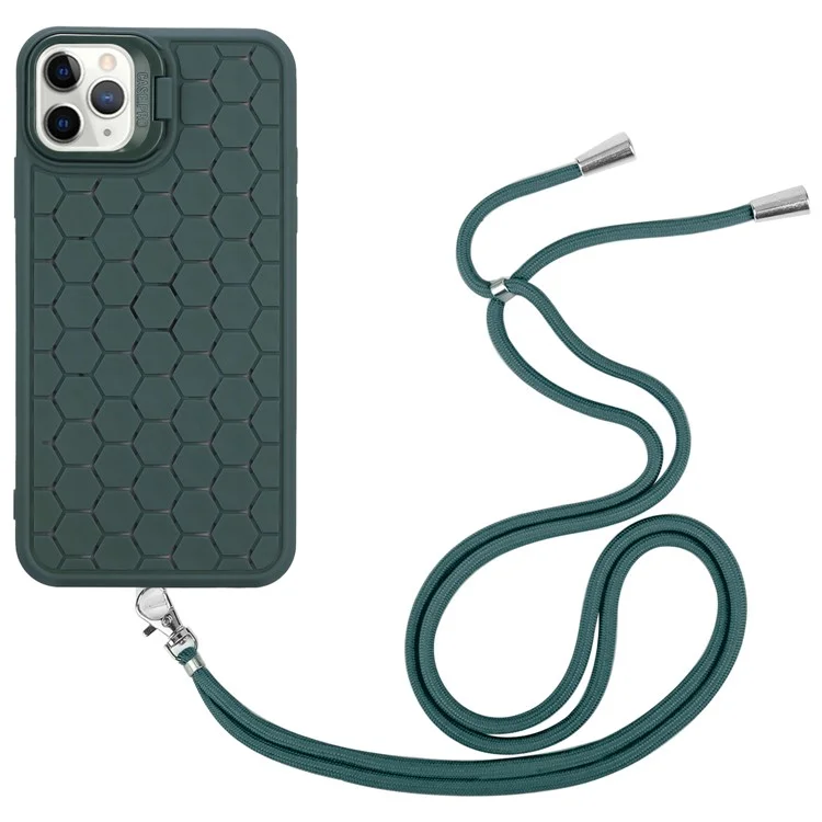 For iPhone 11 Pro Max Magnetic Case Crossbody Strap TPU Breathable Phone Cover - Army Green