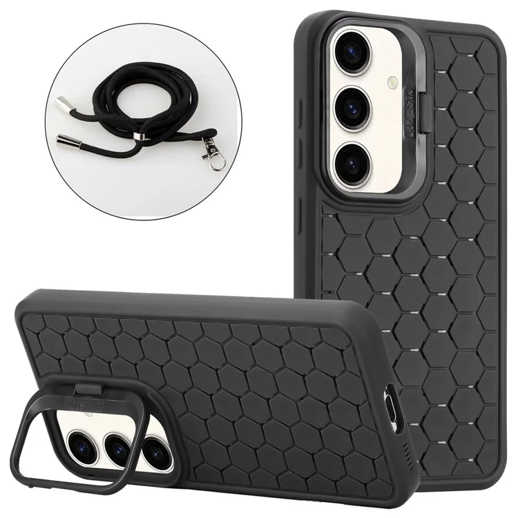 Für Samsung Galaxy S23 FE Magnetisches Gehäuse TPU Handyhülle mit langem Trageriemen Wärmeableitungsdesign - Schwarz