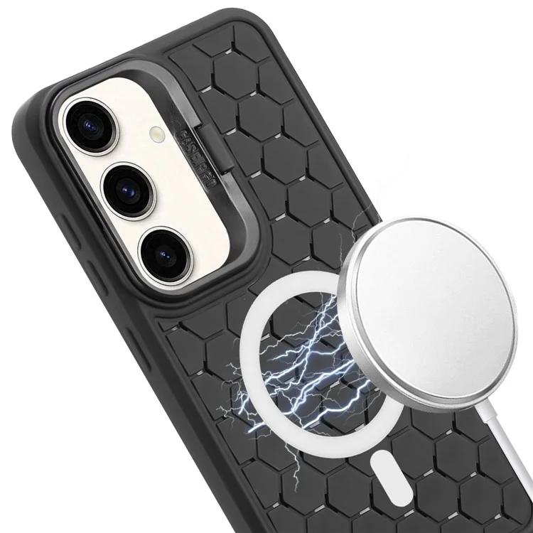 Für Samsung Galaxy S23 FE Magnetisches Gehäuse TPU Handyhülle mit langem Trageriemen Wärmeableitungsdesign - Schwarz