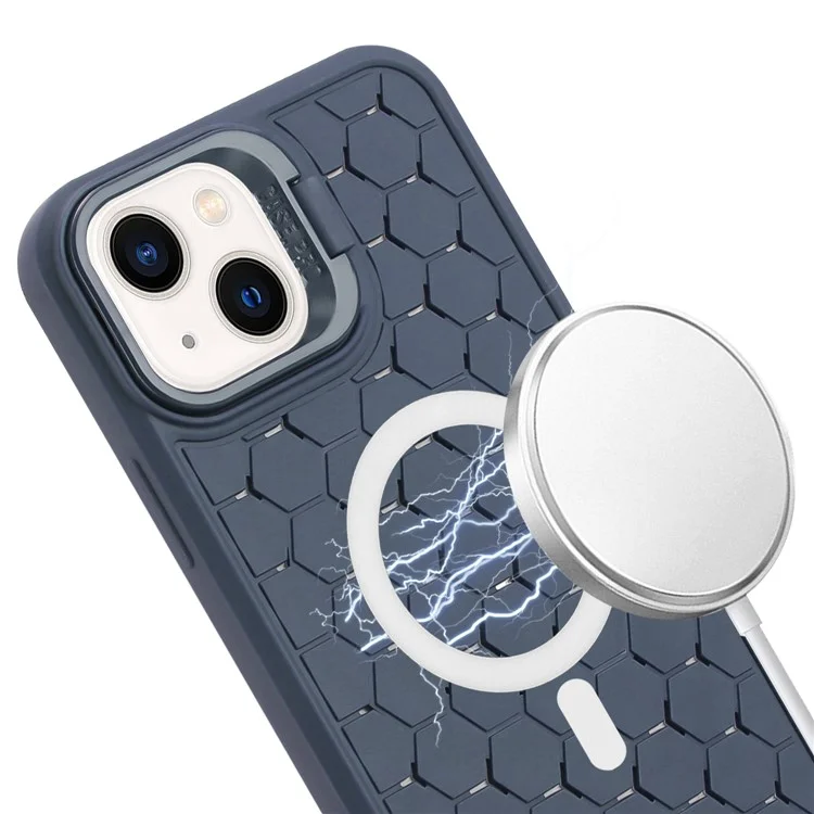 For iPhone 15 Heat Dissipation Case TPU Crossbody Phone Cover Compatible with MagSafe - Dark Blue