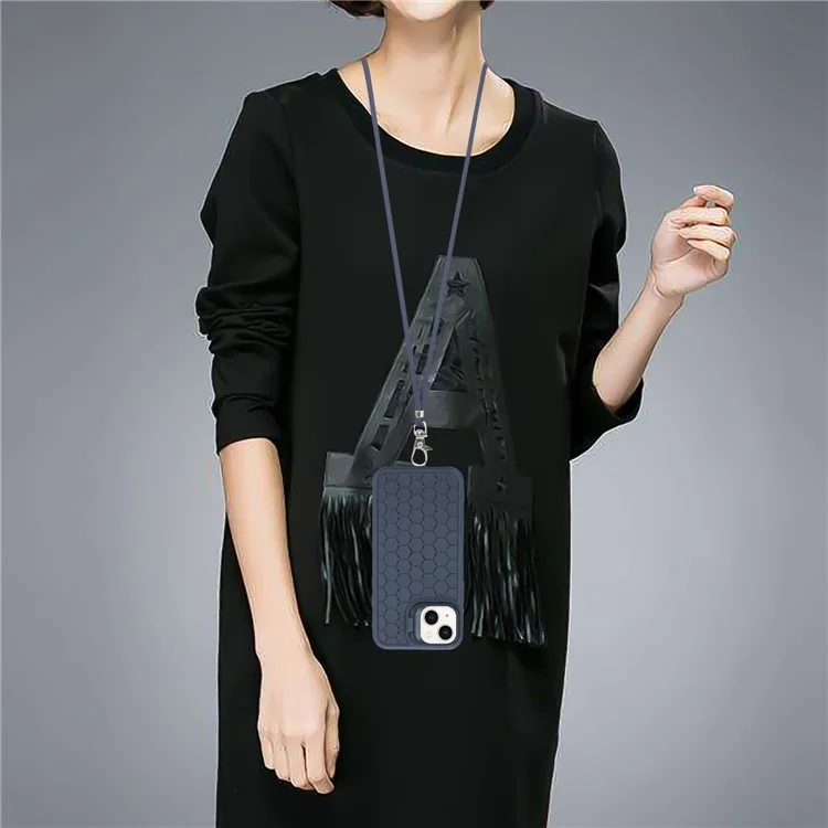 For iPhone 15 Heat Dissipation Case TPU Crossbody Phone Cover Compatible with MagSafe - Dark Blue