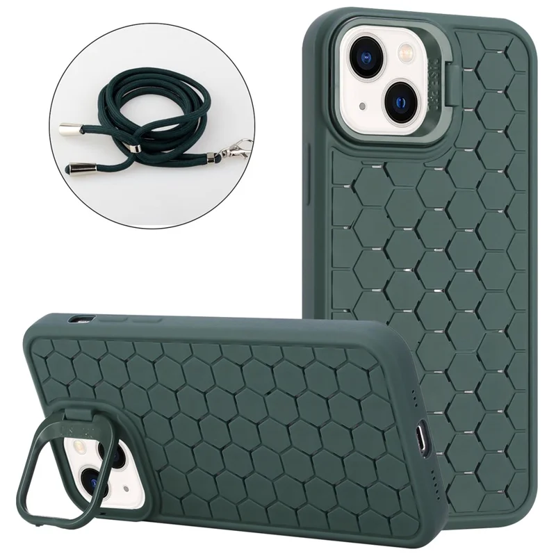 For iPhone 15 Heat Dissipation Case TPU Crossbody Phone Cover Compatible with MagSafe - Army Green