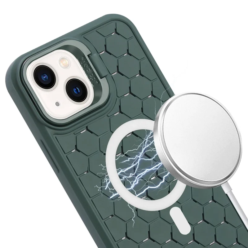 For iPhone 15 Heat Dissipation Case TPU Crossbody Phone Cover Compatible with MagSafe - Army Green